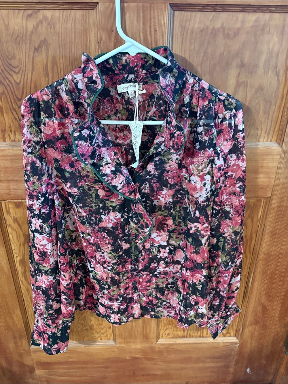 Mystree Floral Button-Down Shirt - Pink, Black, Green